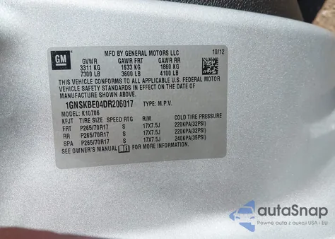 2013 Chevrolet Tahoe Lt from USA, damaged, VIN 1GNSKBE04DR206017